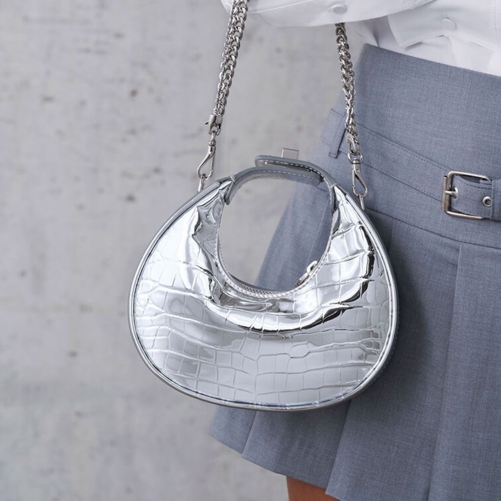 CHARLES & KEITH Mini Silver Croc Purse